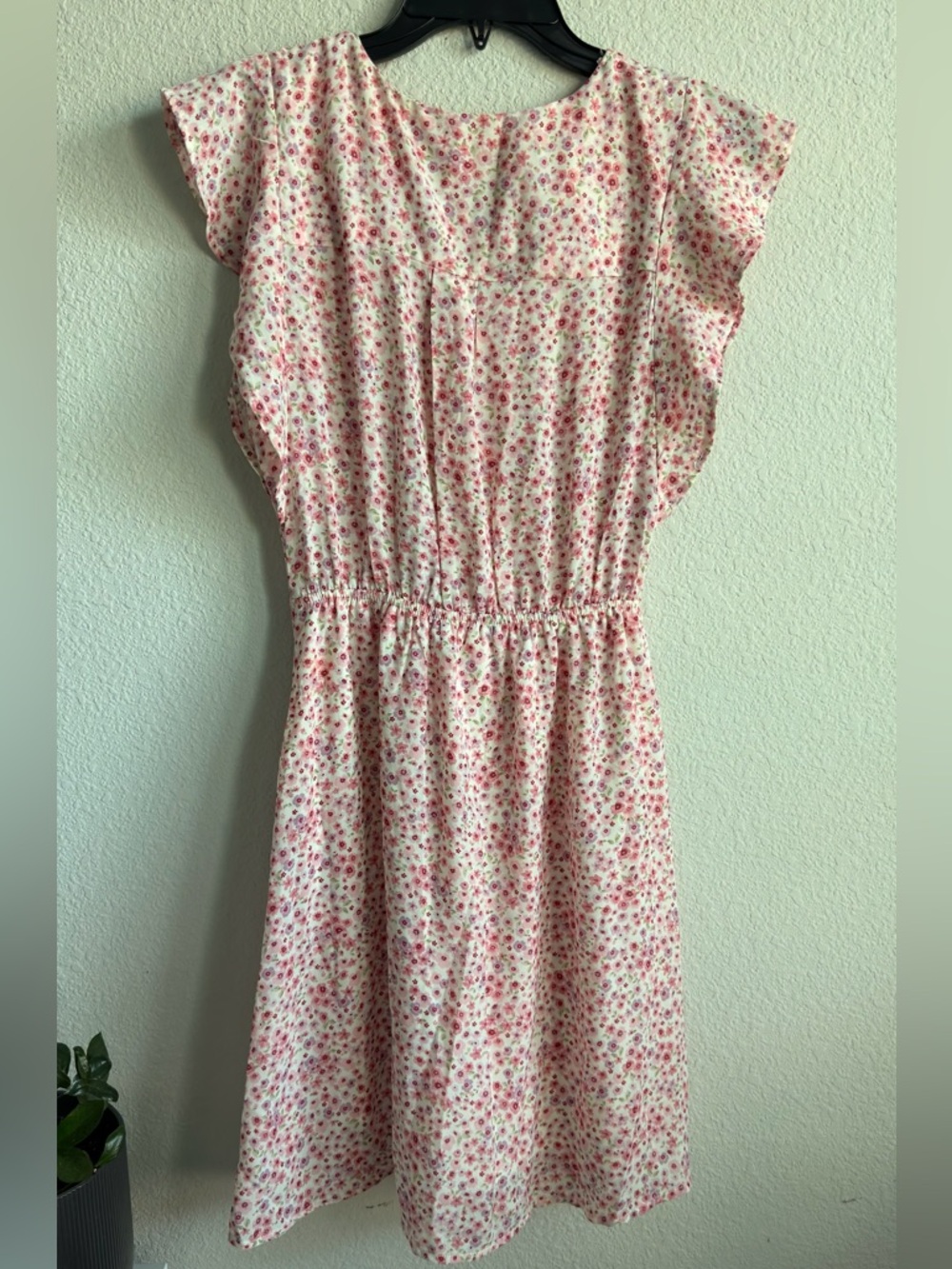 Monteau Floral Ruched Mini Dress Small Tie Front Flutter Sleeve - Picture 3 of 6